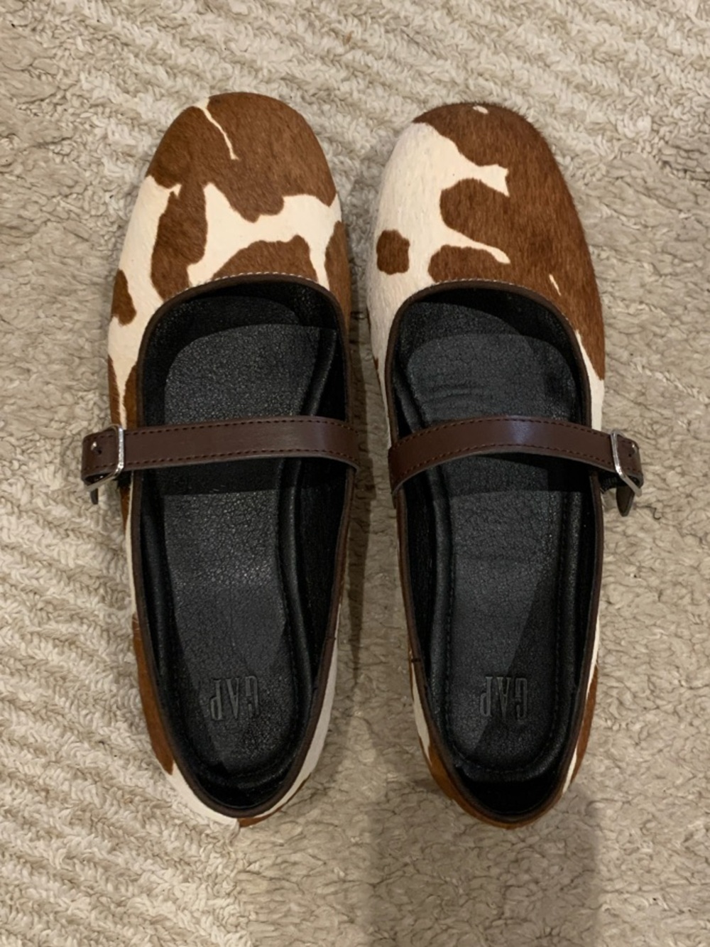 GAP Brown & White Cowhide Mary Jane Flats